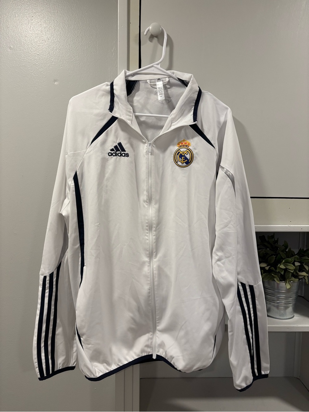 Adidas White and Black Real Madrid Varsity-Style Track Jacket